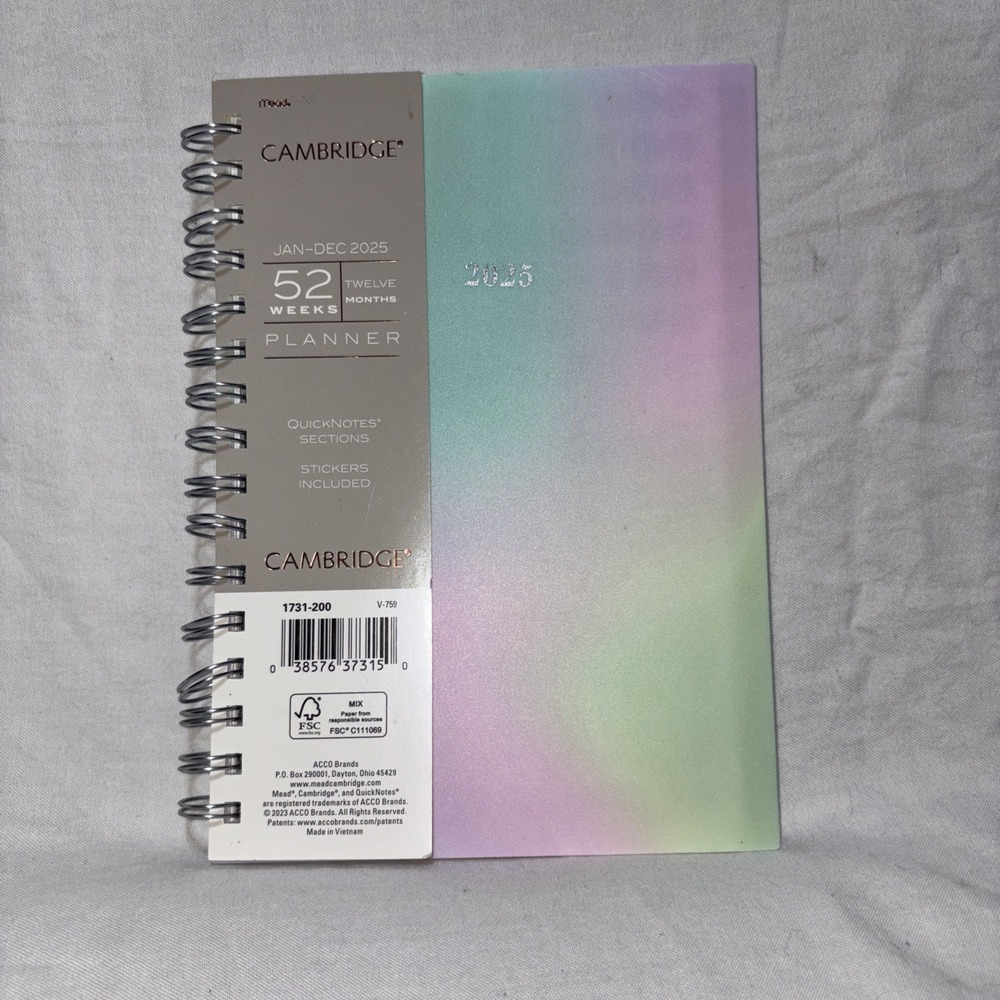 Cambridge Ombre 2025 Weekly Monthly‎ Planner Multicolor Stylish Durable 5.5x8.5
